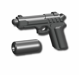 カスタムレゴ カスタムパーツ LEGO 武器　ハンドガン  アーミー 装備品　M92FS ベレッタ　サイレンサー付き　アイアンブラック