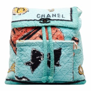 シャネル 総柄 パイル地 リュック バックパック グリーン マルチカラー コットン レディース CHANEL 【中古】