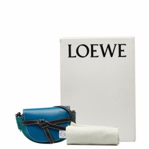 ロエベ ゲートデュアル バッグ ミニ 斜め掛け ショルダーバッグ ブルー グリーン レザー レディース LOEWE 【中古】