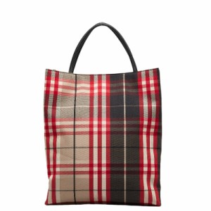 バーバリー ノバチェック ハンドバッグ トートバッグ ベージュ レッド キャンバス レザー レディース BURBERRY 【中古】