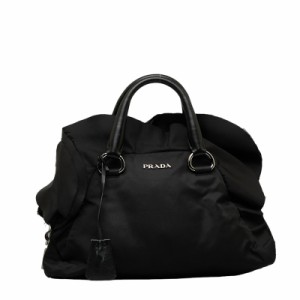 プラダ フリル ハンドバッグ ブラック ナイロン レザー レディース PRADA 【中古】