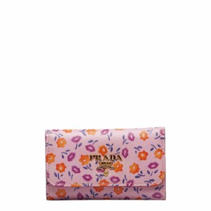 プラダ フラワー 花柄 キーケース 1PG222 ピンク マルチカラー レザー レディース PRADA 【中古】