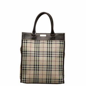 バーバリー ノバチェック ハンドバッグ トートバッグ ベージュ ブラウン キャンバス レザー レディース BURBERRY 【中古】