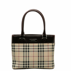 バーバリー ノバチェック ハンドバッグ ベージュ ブラウン キャンバス レザー レディース BURBERRY 【中古】