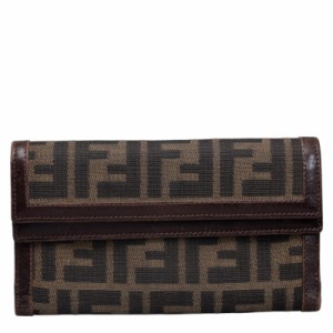 フェンディ ズッカ ロングウォレット 長財布 31078 ブラウン キャンバス レザー レディース FENDI 【中古】