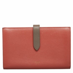 セリーヌ ラージ ストラップウォレット 長財布 バイカラー ピンク グレー レザー レディース CELINE 【中古】