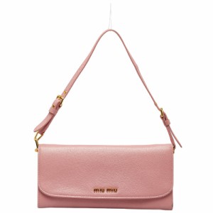 ミュウミュウ ロゴ ゴールド金具 長財布 チェーン ショルダーウォレット ピンク レザー レディース MIUMIU 【中古】