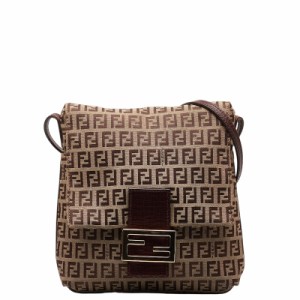 フェンディ ズッキーノ 斜め掛け ショルダーバッグ 8BT075 ベージュ ブラウン キャンバス レザー レディース FENDI 【中古】