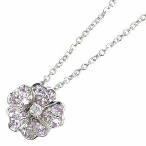 スタージュエリー K18WG ホワイトゴールド ダイヤ0.05ct ピンクサファイア フラワー 花 モチーフ ネックレス STAR JEWELRY 中古