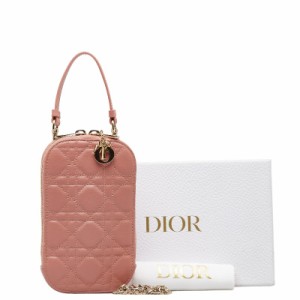 ディオール レディディオール フォンホルダー スマホポーチ 携帯ケース ショルダーバッグ 2WAY ピンク ラムスキン Dior 【中古】