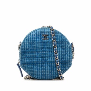 シャネル ココマーク チェーン ショルダーバッグ ブルー シルバー ツイード レザー レディース CHANEL 【中古】