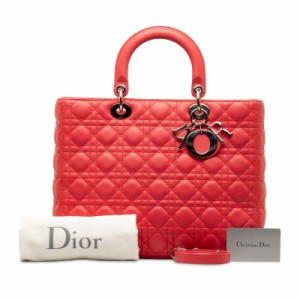 ディオール レディディオール カナージュ ラージ ハンドバッグ ショルダーバッグ 2WAY ピンク ラムスキン レディース Dior 【中古】