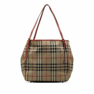 バーバリー ノバチェック シャドーホース トートバッグ ベージュ ピンク キャンバス レザー レディース BURBERRY 【中古】