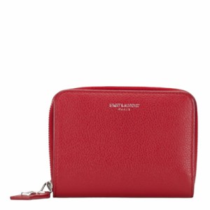 サンローラン YSLロゴ 二つ折り財布 コンパクトウォレット GUE414661 レッド レザー レディース SAINT LAURENT 【中古】