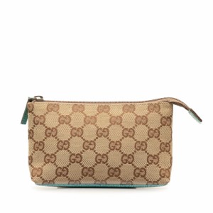 グッチ GGキャンバス ポーチ 115237 ベージュ ブルー キャンバス レザー レディース GUCCI 【中古】