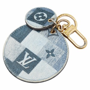 ルイ ヴィトン モノグラム デニム ポルトクレ キーホルダー M69017 ブルー レッド デニム レザー レディース LOUIS VUITTON 【中古】