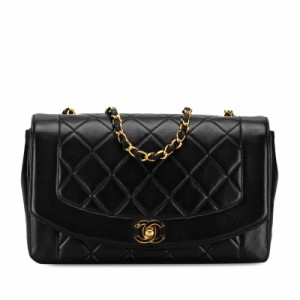 シャネル マトラッセ ダイアナ25 チェーン ショルダーバッグ ブラック ラムスキン レディース CHANEL 【中古】