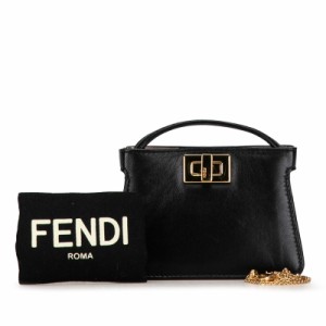 フェンディ ナノ ピーカブー チェーン ミニショルダーバッグ バッグチャーム 7AR993 ブラック ゴールド レザー FENDI 【中古】