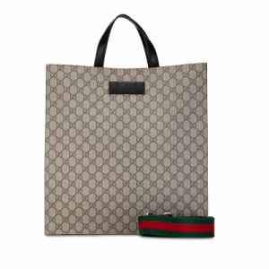 グッチ GGスプリーム トートバッグ ショルダーバッグ ２WAY 456217 ベージュ ブラック PVC レザー レディース GUCCI 【中古】