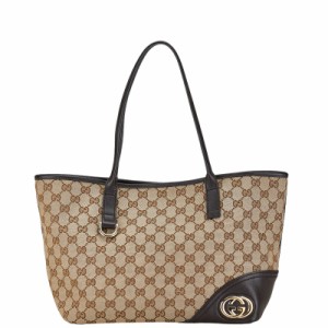 グッチ GGキャンバス ニューブリット トートバッグ ショルダーバッグ 169946 ベージュ ブラウン キャンバス レザー GUCCI 【中古】