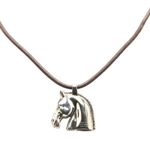 エルメス シュバルツホース トップ ネックレス シルバー メタル レザー レディース HERMES 【中古】