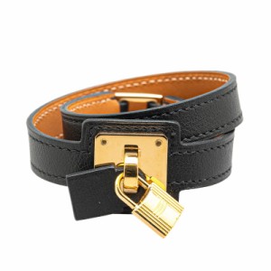 エルメス オーケリー ドゥブルトゥール ブレスレット ブラック ゴールド スイフト バレニア レディース HERMES 【中古】
