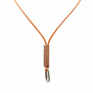 エルメス キュリオジテ ストラップ ネックストラップ オレンジ ブラウン シルバー ヴォースイフト メタル レディース HERMES 【中古】