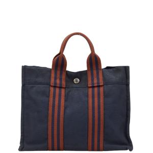HERMESニューフールトゥ カバス トートバッグ ナチュラル×茶 キャンバス HERMES(エルメス) トートバッグ ニューフールトゥカバス