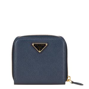 PRADA 二つ折り財布 青 レザー プラダ PRADA 財布 二つ折り サフィアーノ レザー Wホック ロゴ