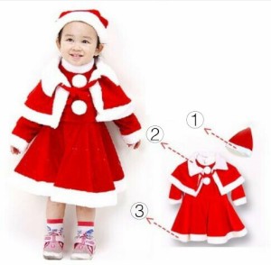クリスマ　子供クリスマス衣装 コスプレ キッズサンタワンピース ドレス 帽子ボレロ 3点 サンタクロースサンタ衣装 赤ちゃん仮装 子供服