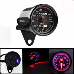 スピードメーター 機械式 DC 12V 160km/h バイク用 汎用 メーター LED バックライト バイクメーター インジケーター 金属製 V字ステー付