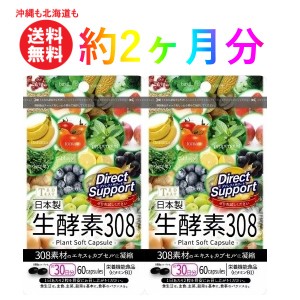 ゆうパケット便 生酵素308【約30日分】1袋(60粒入り) 2セット【沖縄も北海道も送料無料】308素材凝縮 生酵素 酵素 美容 健康 サプリ サプ