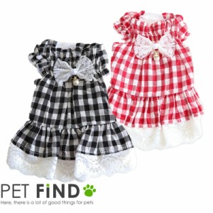 犬服 PETFiND 【送料無料】パール付きギンガムチェックワンピース リボン  小型犬 / 小型犬 / 中型犬