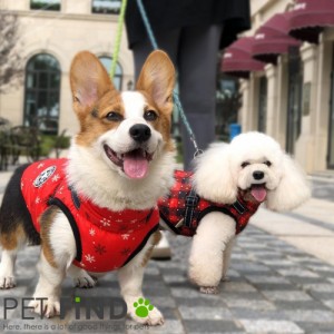 犬服 PETFiND 【送料無料】 暖かい 犬の服 【スノー＆チェック】暖かダウン風ジャケット ハーネスタイプ 【ベストハーネス】  冬 冬用 冬