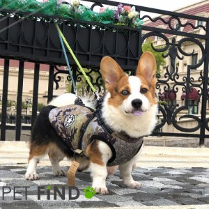 犬服 PETFiND 【送料無料】 暖かい 犬の服  カモフラージュ暖かダウン風ジャケット ハーネスタイプ 【ベストハーネス】camouflage 迷彩 