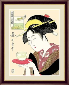 日本の名画　浮世絵　美人画　難波屋おきた　喜多川歌麿　F4　42×34cm　手彩仕上 高精細巧芸美術画