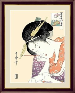 日本の名画　浮世絵　美人画　扇屋花扇　喜多川歌麿　F6　52×42cm　手彩仕上 高精細巧芸美術画