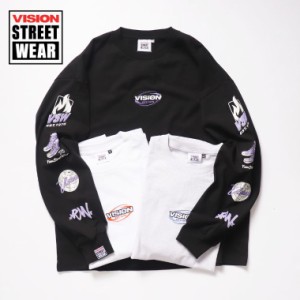 VISION STREET WEAR 袖 プリント ロンT メンズ カットソー 長袖 袖リブ ストリート スケーター ビジョン ヴィジョン ブラック ホワイト 