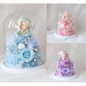 オーシャンプリンセスプリザーブドフラワー 誕生日 プレゼント  ガラスドーム おしゃれ バラの花 結婚祝い バレンタインデークリスマス 