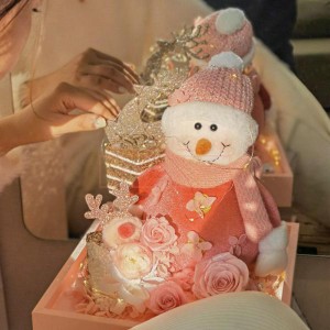 ピンク雪だるまプリザーブドフラワー誕生日プレゼントおしゃれな結婚祝いバレンタインクリスマスプレゼント