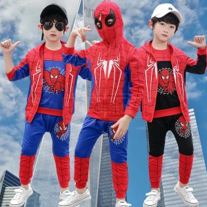 スパイダーマンSpider-Man コスプレ衣装 キャラクター 変装 3点セット 長袖 トップス仮装 子供用 キッズ用 男の子