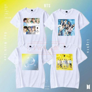 BTS(防弾少年団) LightsBoy With Luv 韓流グッズ 半袖Tシャツ コート新入荷 春夏 男女兼用 応援服 打歌服 ウェア ペアルック