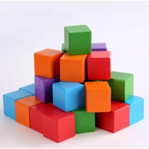 木製 ブロック 30個セット 知育 玩具 積み木 図形 算数 立方体 おもちゃ (カラフル 3cm×3cm)
