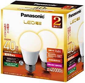 パナソニック LED電球 口金直径26mm 電球40W形相当 電球色相当(4.9W) 一般電球・広配光タイプ 2個入 密閉形器具対応 LDA5LGK40ESW2T