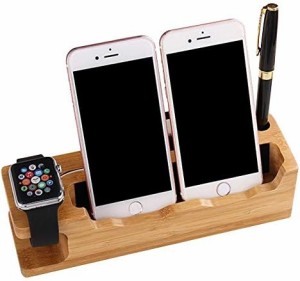 充電スタンド 竹製 スマホスタンド 木 充電 タブレットスタンド 卓上 Apple Watch スタンド 3 IN 1 多機能 充電スタンド 名刺収納 ペン立