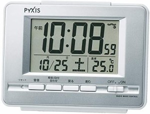 セイコークロック 置き時計 01:銀色メタリック 本体サイズ:9.0×12.3×4.6cm 電波 デジタル 温度 表示 PYXIS ピクシス BC411S
