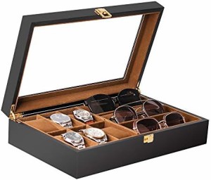 Baskiss 高級木製時計ケース 眼鏡・サングラス収納ボックス 腕時計6本 サングラス3本 収納ボックス コレクションケース ジュエリーボック