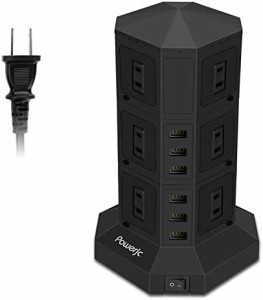 電源タップ 縦型コンセント タワー式 オフィス・会議用 USB急速充電 1.5m 1500wスイッチ付 12口 ３層 Powerjc