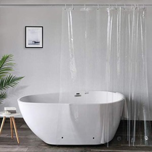 AooHome シャワーカーテン 透明 ビニールカーテン バスカーテン ユニットバス 浴室 間仕切り クリア 軽量 フック付き 180x220cm ロング丈