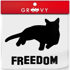 横になる 猫 車 ステッカー FREEDOM 自由な猫 自由な人生 ねこ ネコ かわいい おしゃれ エンブレム シール アクセサリー ブランド アウト